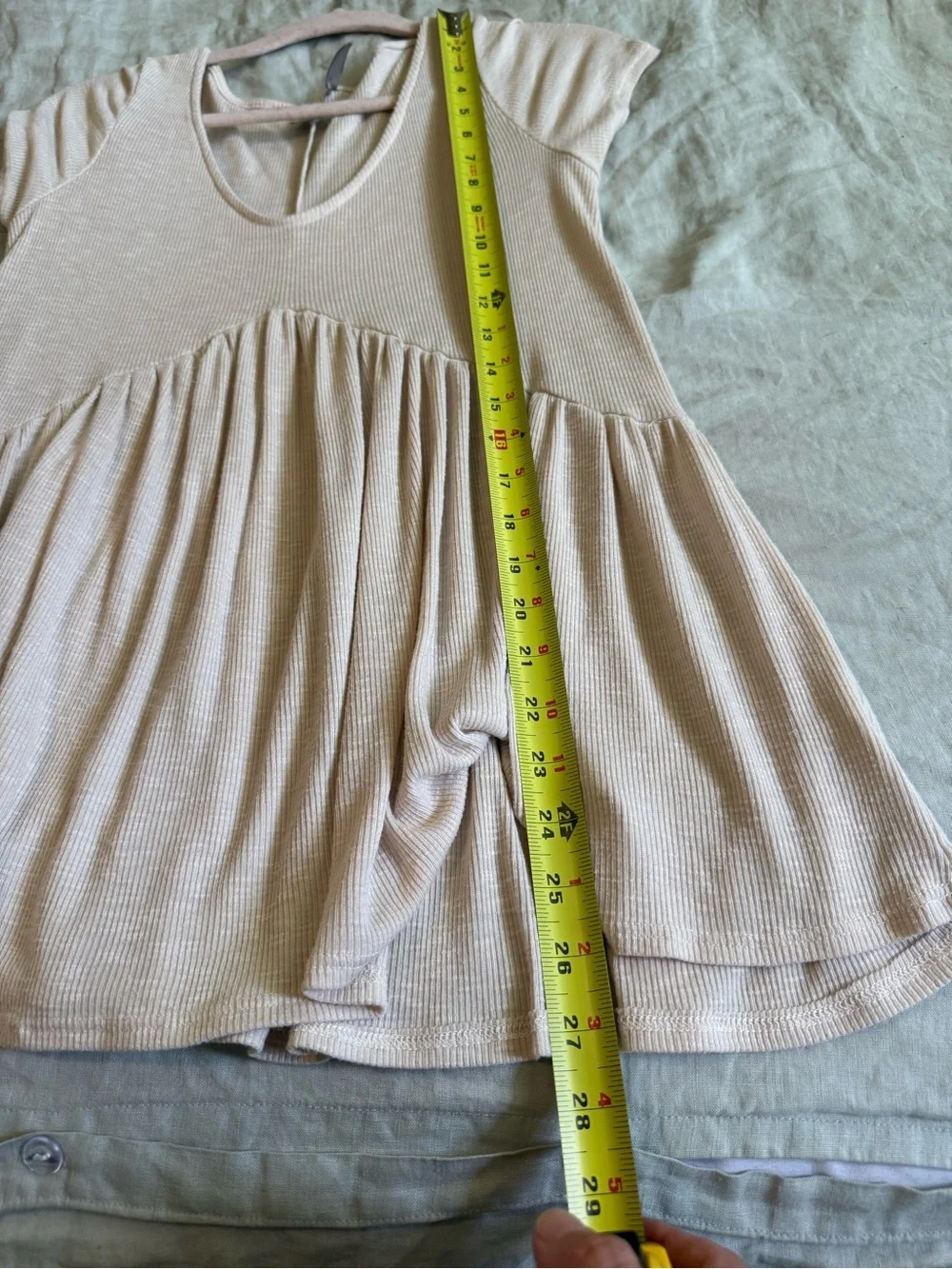 Women's Cream Pink Ribbed Babydoll Short-Sleeve Top - Picture 5 of 5
